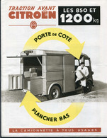 Publicité Années 50 + Fiche Technique "Traction Avant Citroën Camionnette 850 & 1200kg - Tube Citroën" - Camions