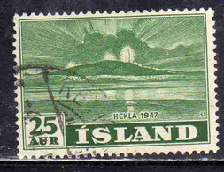 ISLANDA ICELAND ISLANDE 1948 ERUPTION OF HEKLA VOLCANO CLOSE VIEW 25a USED USATO OBLITERE' - Used Stamps