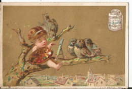 Chromo - Liebig - Valet Minot Compagnie - Rue Béranger Paris - Children - Enfant Peint Oiseax Bird - Liebig