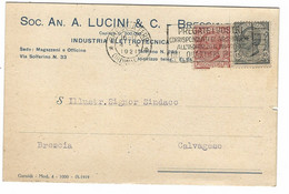 16757 - DOCUMENTO LETTERA COMMERCIALE STORIA POSTALE LUCINI BRESCIA INDUSTRIA ELETTROTECNICA A CALVAGESE 1921 - Italia