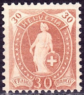 Schweiz Suisse 1905: HELVETIA 13 Zähne Dents WZ I Zu 88A Mi 76C Yv 95 (30c) * Mit Falz MLH (Zu CHF 8.00) - Neufs