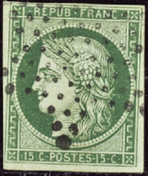 FRANCE  1849/1900 N°2 B 15c Vert Foncé TB  Qualité:OBL Cote:1250 - 1849-1850 Ceres