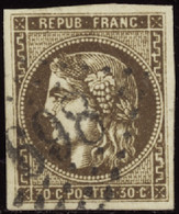 FRANCE  1849/1900 N°47 30c Brun TB Qualité:OBL Cote:280 - 1870 Emission De Bordeaux