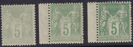 FRANCE  1849/1900 N°102 5c Vert-jaune 3 Nuances  Qualité:** Cote:135 - 1898-1900 Sage (Type III)