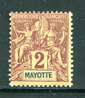 MAYOTTE- Y&T N°2- Neuf Avec Charnière * - Unused Stamps