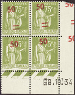 FRANCE  VARIETES N°480 Bloc De 4 Coin Daté Valeur Sur Valeur 2ex Sans Barres Qualité:2ex*cote:1330 - Unused Stamps