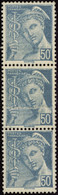 FRANCE  VARIETES N°549 Bande De 3 Impression Sur Raccord  Qualité:** - 1938-42 Mercure