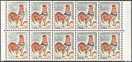 FRANCE  VARIETES N°1331A Bloc De 10 De Carnet Normal à Vert Partiel  Qualité:** - 1962-1965 Cock Of Decaris