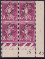 FRANCE  COINS DATES PREOBLITERES N°55 20c Semeuse Lilas-rose 29-9-33 Qualité:** Cote:175 - Autres & Non Classés