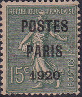 FRANCE  PREOBLITERES N°25 15c Semeuse Lignée "Postes Paris 1920" Qualité:(*) Cote:125 - Other & Unclassified