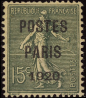 FRANCE  PREOBLITERES N°25 15c Semeuse Lignée "Postes Paris 1920" Qualité:(*) Cote:125 - Altri & Non Classificati