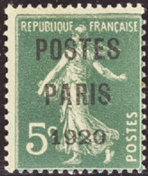 FRANCE  PREOBLITERES N°24 5c Semeuse Vert "Postes Paris 1920"  Qualité:* Cote:430 - Andere & Zonder Classificatie