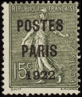 FRANCE  PREOBLITERES N°31 15c Semeuse Lignée "Postes Paris 1922" Qualité:(*) Cote:500 - Altri & Non Classificati