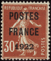 FRANCE  PREOBLITERES N°38 30c Semeuse Rouge "Postes France 1922"  Qualité:(*) Cote:950 - Otros & Sin Clasificación