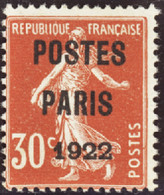 FRANCE  PREOBLITERES N°32 30c Semeuse Rouge "Postes Paris 1922" Qualité:(*) Cote:200 - Autres & Non Classés