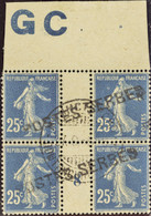 FRANCE  POSTES SERBE A CORFOU N°140 25c Semeuse Bleu Bloc De 4 Haut De Feuille Milésimel 8 Qualité:OBL - War Stamps