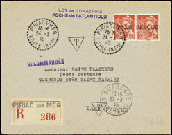 FRANCE  GUERRE N°547 30c Mercure Paire Surch Taxe/lettre Obl Piriac24-3-45 Qualité:OBL Cote:300 - War Stamps