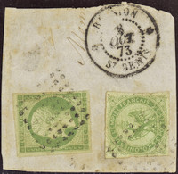 COLONIES GENERALES   N°8 + N°25c Vert Sur Fragment TB Qualité:OBL Cote:550 - Napoléon III.