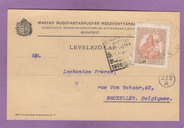 UNGARISCHE GUMMIWARENFABRIKS A. G. ,BUDAPEST.POSTKARTE NACH BRUXELLES,1926. - Covers & Documents