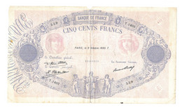 Billet 500 Francs Bleu Et Rose De 1930 - Coupures Et Quelques Manque - Voir Scan - 500 F 1888-1940 ''Bleu Et Rose''