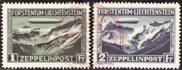 LIECHTENSTEIN  POSTE AERIENNE N°7 /8 Zeppelin 2 Valeurs TB Qualité:OBL Cote:450 - Air Post