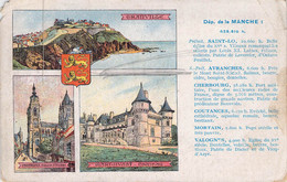 CPA - 50 - Carte Du Département De La Manche Colorisée - Coin Gauche Abimé - Pub Les Pastilles Valda - Saint Vaast La Hougue