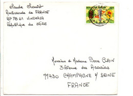 ZAIRE SEUL SUR LETTRE POUR LA FRANCE 1978 - Briefe U. Dokumente