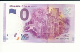 Billet Souvenir - 0 Euro - VEEE - 2016-1 - CASA BATLLÓ GAUDI BARCELONA - N° 194 - Billet épuisé - Mezclas - Billetes