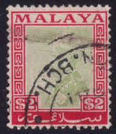 SELANGOR 1936 $2 Rose Red & Green Wmk.MSCA Sc#58 - Fiscal USED @N143 - Selangor