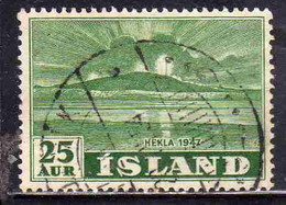 ISLANDA ICELAND ISLANDE 1948 ERUPTION OF HEKLA VOLCANO CLOSE VIEW 25a USED USATO OBLITERE' - Used Stamps