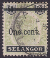 SELANGOR 1900 Surch 1c On 50c Tiger Head Sc#43 - USED @P1138 - Selangor