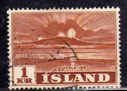 ISLANDA ICELAND ISLANDE 1948 ERUPTION OF HEKLA VOLCANO CLOSE VIEW 1k USED USATO OBLITERE' - Used Stamps