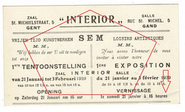 Oude Reclame Uitnodiging Gent ZAAL INTERIOR 1939 SEM Kunstwerken Tentoonstelling Exposition St Michielstraat - Gent