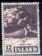 ISLANDA ICELAND ISLANDE 1948 ERUPTION OF HEKLA VOLCANO 12a USED USATO OBLITERE' - Used Stamps