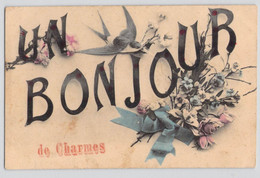 CPA France - Un Bonjour De Charmes - Oiseau - Hirondelle - Fleurs - Bouquet - Nœud - Charmes
