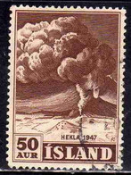 ISLANDA ICELAND ISLANDE 1948 ERUPTION OF HEKLA VOLCANO 50a USED USATO OBLITERE' - Oblitérés