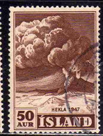 ISLANDA ICELAND ISLANDE 1948 ERUPTION OF HEKLA VOLCANO 50a USED USATO OBLITERE' - Oblitérés