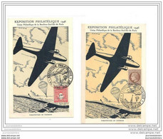 2 Cartes Exposition Philatelique Maisons Alfort 1946 Aviation Parachutage Du Courrier - Covers & Documents