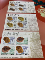 Korea Stamp Imperf Sheets Fossils MNH 1994 Dinosaurs Elephants Fish - Korea, North