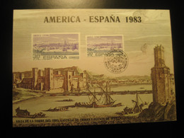 SEVILLA 1983 Puerto Con Las Indias Torre Del Oro Bridge Castle Cancel Big Card Proof SPAIN Document - Proofs & Reprints