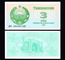 UZBEKISTAN P-62  3 Sum  1992  -BA-  UNC  NEUF  SIN CIRCULAR - Uzbekistan