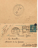 CARTE LETTRE  - MARQUE POSTALE -  JEUX OLYMPIQUES 1924 - PARIS DEPART - 17-04-1924- - Sommer 1924: Paris