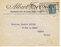 LETTRE  -TIMBRE PERFORE - MARQUE POSTALE - JEUX OLYMPIQUES 1924 - PARIS DEPART - 24-03-1924- - Summer 1924: Paris