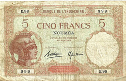 NEW CALEDONIA 5 FRANCS BROWN WOMAN HEAD FRONT MOTIF BACK NOT DATED(1926) P36a 1ST SIG VARIETY F+ READ DESCRIPTION!! - Nouméa (Nuova Caledonia 1873-1985)