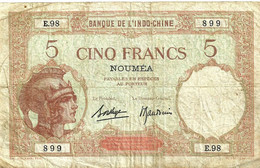 NEW CALEDONIA 5 FRANCS BROWN WOMAN HEAD FRONT MOTIF BACK NOT DATED(1926) P36a 1ST SIG VARIETY F+ READ DESCRIPTION!! - Nouméa (Nieuw-Caledonië 1873-1985)