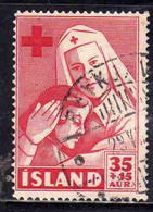 ISLANDA ICELAND ISLANDE 1949 RED CROSS NURSE AND PATIENT CRUIX ROUGE CROCE ROSSA 35 + 15a USED USATO OBLITERE' - Usados