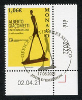 MONACO (2021) Alberto Giacometti, Exposition Grimaldi Forum, L'Homme Qui Marche 1960 Walking Man - Coin Daté - Used Stamps