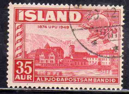 ISLANDA ICELAND ISLANDE 1949 UPU 75th ANNIVERSARY VIEW OF REYKJIAVIK 35a USED USATO OBLITERE' - Used Stamps