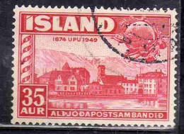 ISLANDA ICELAND ISLANDE 1949 UPU 75th ANNIVERSARY VIEW OF REYKJIAVIK 35a USED USATO OBLITERE' - Used Stamps