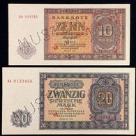 10 Und 20 Deutsche Mark Berlin DDR 1955 | MUSTERNOTEN | AA012345 + AA0123456 | DDR-12M1 + DDR-13M1 | Sehr Guter Zustand! - Colecciones